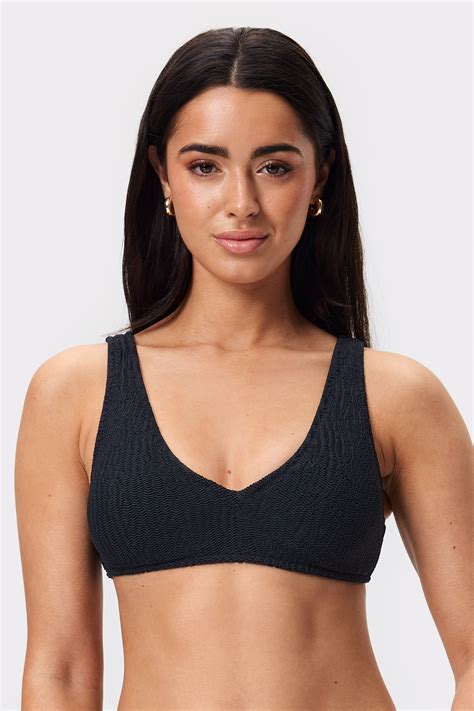 Textured V Neck Bikini Top Black I V Neck Design I STRONGER