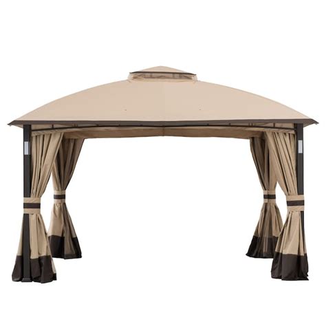 Sunjoy Brown Metal Rectangle Semi Permanent Gazebo Exterior 12 Ft X 10 Ft Foundation 10 Ft X