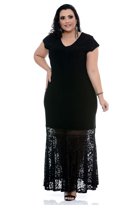 Vestido Longo Plus Size Renda Vk Moda Plus Size