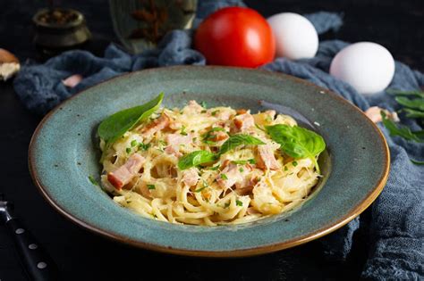 Pasta Carbonara Spaghetti With Cheese Bacon Egg And Cream Sauce