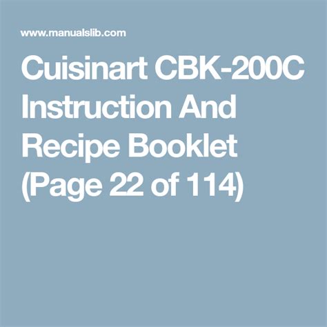 Cuisinart Cbk C Instruction And Recipe Booklet Page Of