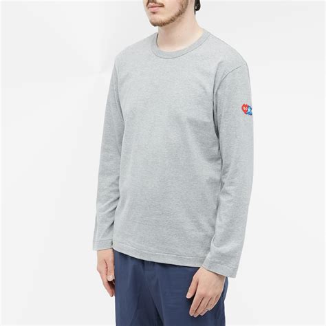 Comme Des Garçons Play Mens Long Sleeve Invader T Shirt In Grey Comme Des Garcons Play