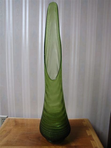 Antique Giant 34 Green Glass Floor Vase By L E Smith Glass Floor