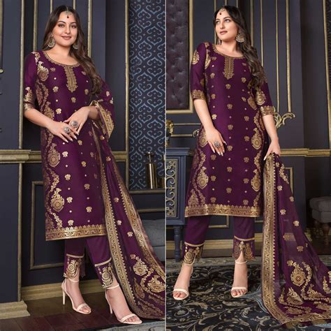 Purple Woven Banarasi Silk Salwar Suit