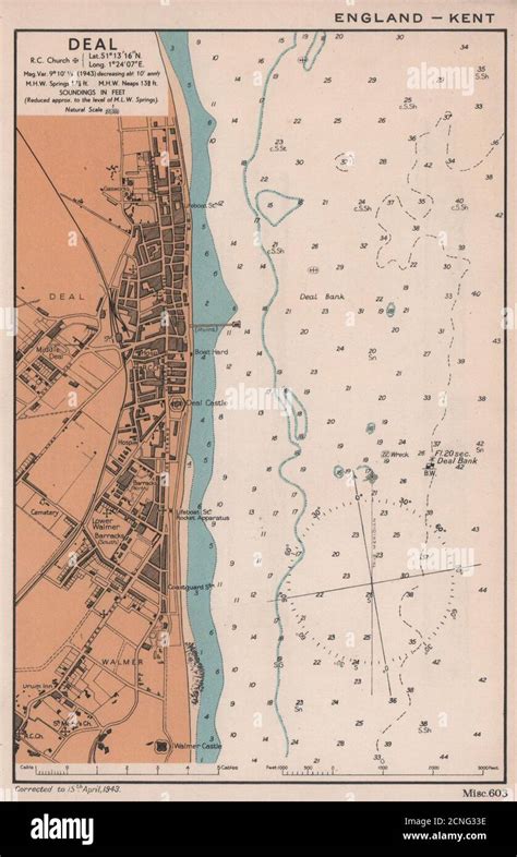 Deal Town Plan And Sea Coast Chart Kent Admiralty 1943 Old Vintage Map