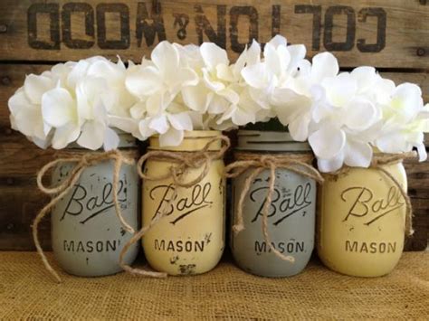 Set Of Pint Mason Jars Ball Jars Painted Mason Jars Flower Vases