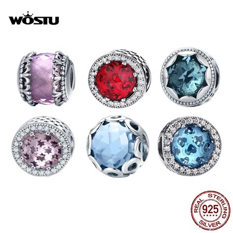 Wostu Hot Sale Sterling Silver Colorful Crystal Radiant Round Charm