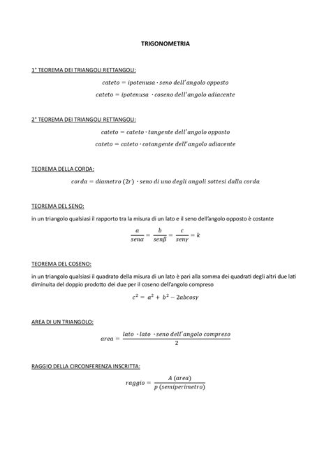 Formule Di Trigonometria Formulari Di Matematica Docsity