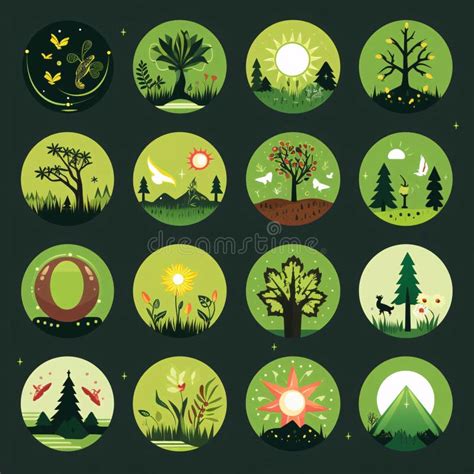 Set Of Green Nature Icons In Flat Style Vector Illustration For Your