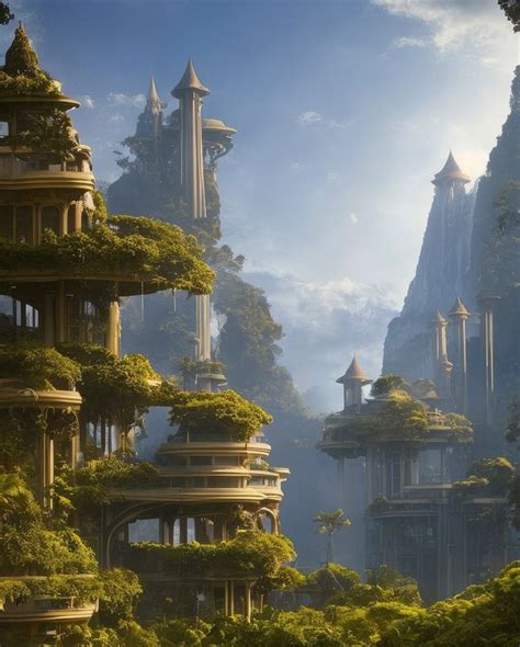 A Futuristic City Surrounded By Trees And Mountains