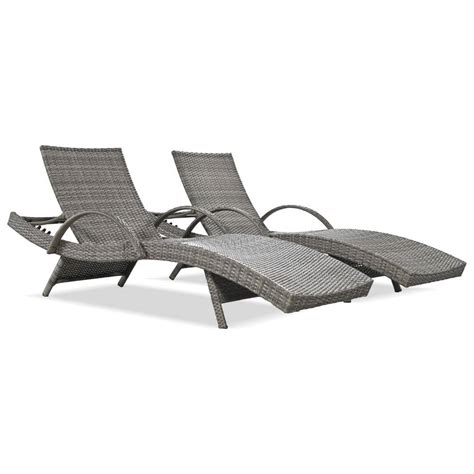 Autmoon Gray Wicker Outdoor Chaise Lounge Chairs Set Of With Armrest