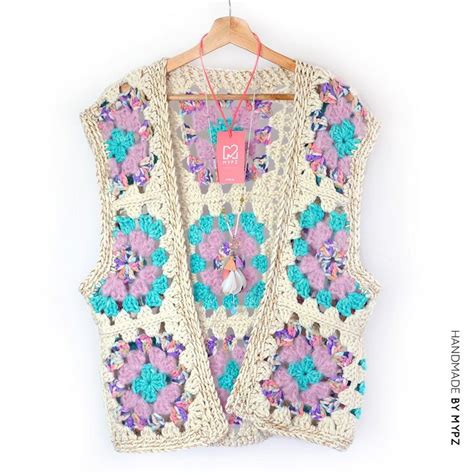 Granny Square Gilet Licht Breien En Haken Gehaakt Jasje Gehaakte