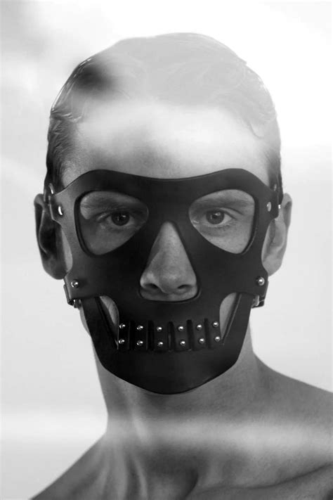 Mens Leather Bdsm Mask Head Harness For Fetish Play Bondage