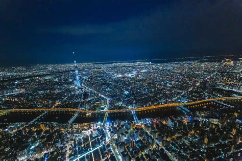 隅田川と東京スカイツリーの空撮夜景の無料の写真素材 ID 29915フリー素材 ぱくたそ