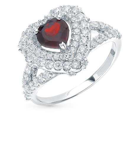 Серебряное кольцо с гранатом и фианитами SUNLIGHT S40234-K9W-02: белое ...