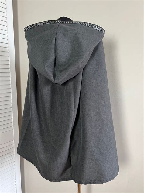 Gray Hooded Capelet Gray Cape With Trim Gray Linen Cloak Etsy