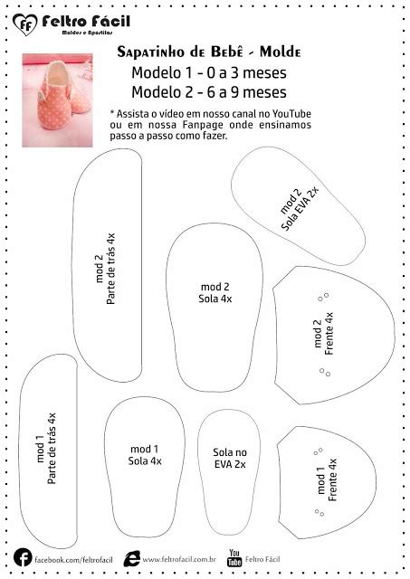 Sapatinho de Bebê Fácil Moldes Para Download FeltroFácil