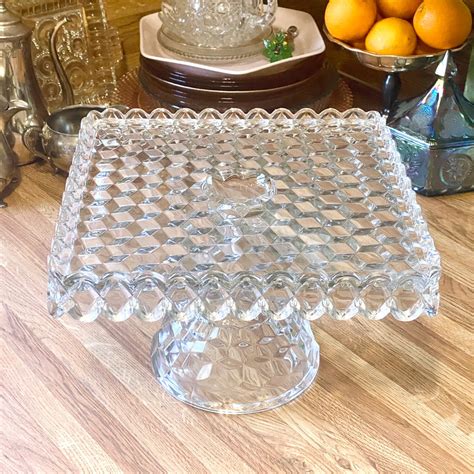 American Fostoria 10 Vintage Square Cake Stand With Rum Well Etsy