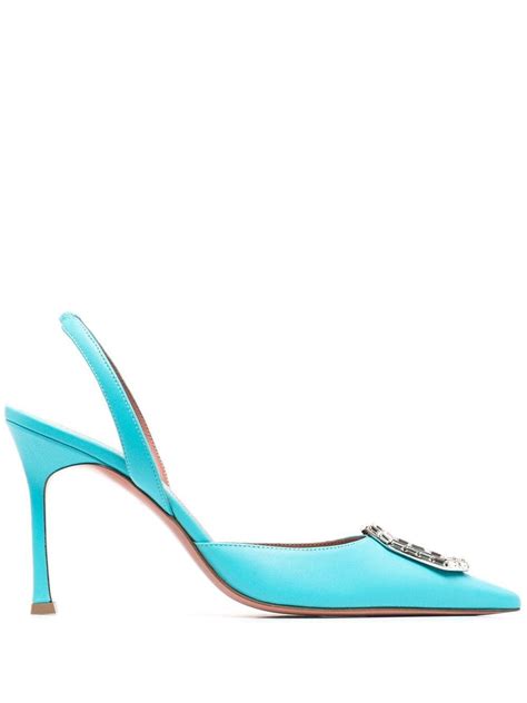 Buy Amina Muaddi Camelia 90mm Slingback Pumps Turquoise Leather Blue