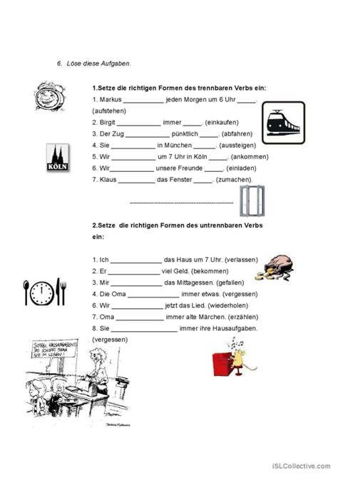 Trennbare Verbe English Esl Worksheets Pdf Doc