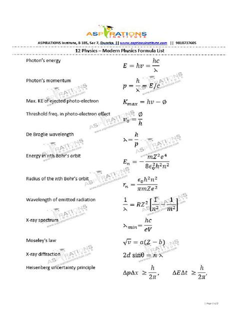 12-Phy-Formula-List-Modern-Physics-pdf | PDF