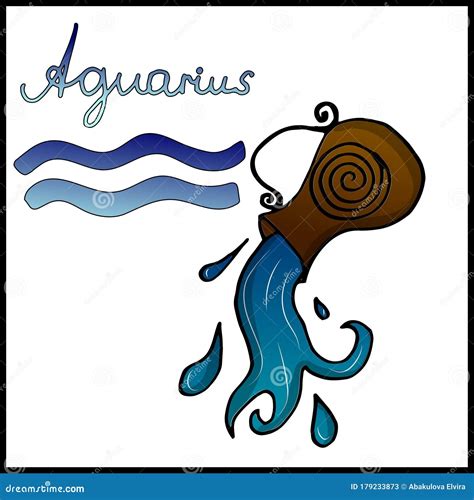 Colorful Zodiac Sign Aquarius Vector Hand Drawn Illustration On White