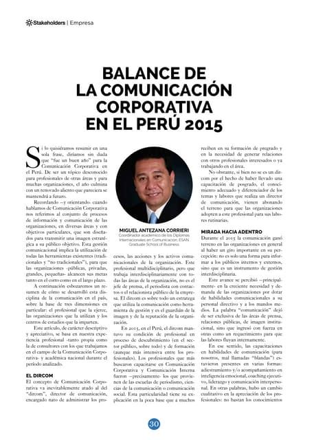 Balance De La Comunicacion Corporativa En El Perú 2015 Miguel