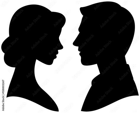 Female And Male Faces Silhouettes In Vintage Cameo Retro