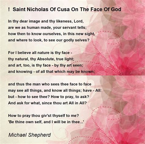 Saint Nicholas Of Cusa On The Face Of God By Michael Shepherd Saint Nicholas Of Cusa On