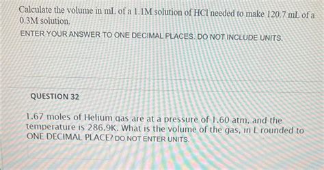 Solved Calculate The Volume In Mathrm Ml Of A