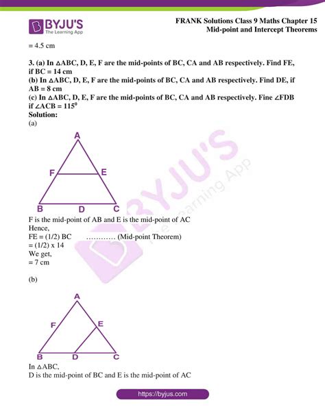 Frank Solutions For Class 9 Maths Chapter 15 Mid Point And Intercept