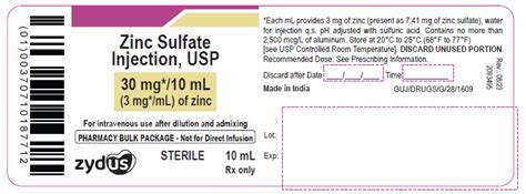 Zinc Sulfate Injection For Intravenous Use