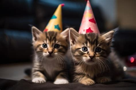 Premium Ai Image Two Kittens Wearing Party Hats One Wearing A Party Hat