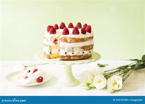 Naked Cake Whip Cream Cake Without Topping On The Table Stock Photography CartoonDealer