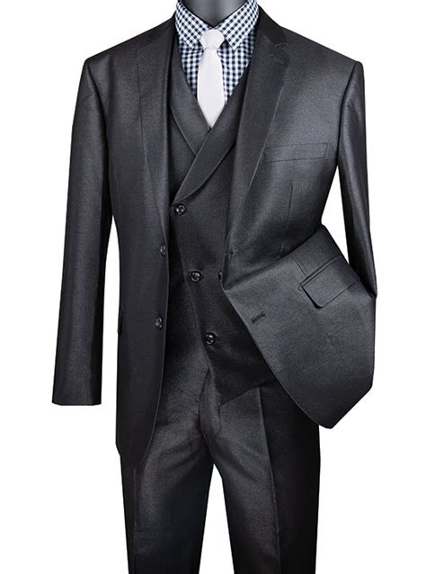 Black Modern Fit Shiny Sharkskin 2 Button 3 Piece Suit Mens Fashion