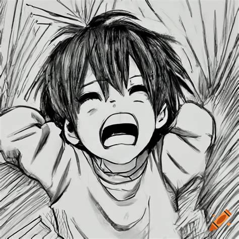 Sketch Of A Cute Anime Kid Laughing Uncontrollably On Craiyon