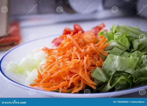 Lettuce Carrot Cucumber Tomato And Onion Salad Stock Image Image