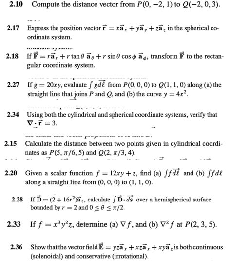 Solved 2 10 Compute The Distance Vector From P 0 2 1 To