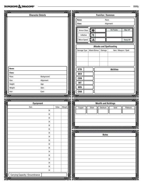 Artstation Character Sheet For Dandd 5th Edition William Lu