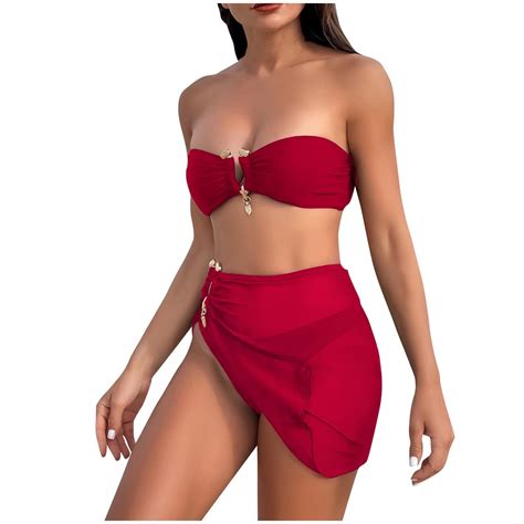BeAi Swim Suits For Women 2025 Plus Size Bikini Sets For Women Sexy Red Swimwear For Women Tummy