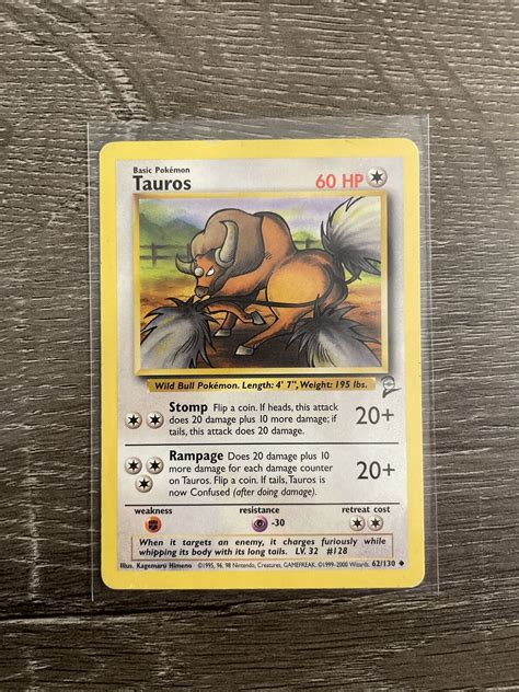 Pokémon TCG Tauros Base Set 2 62 130 Regular Unlimited Uncommon for