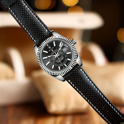 Rolex Sky Dweller Straps Perforated Black Liger Straps