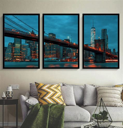 Kit 3 Quadros Decorativos Ponte Brooklyn Nova York Sala Hall