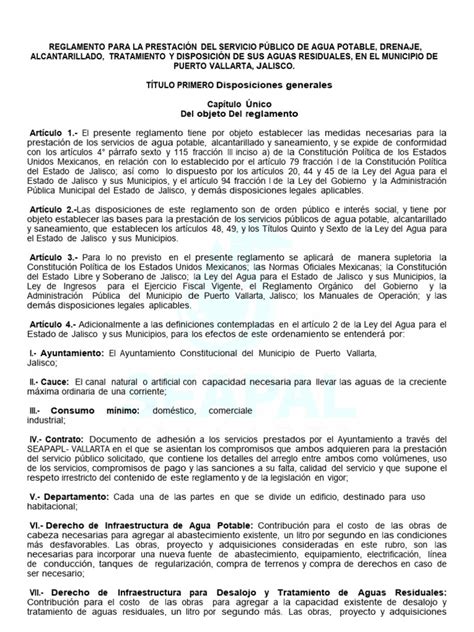 Reglamento Para La Prestacion Del Servicio Publico De Agua Potable