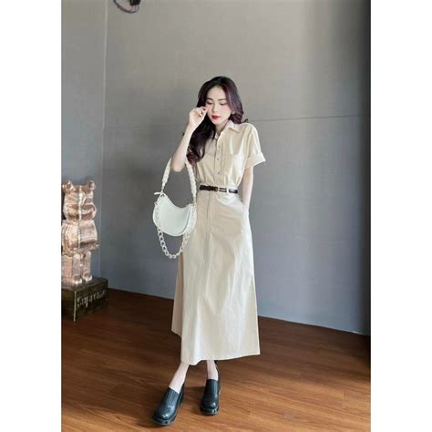 SET ÁO NUDE CỔ SƠ MI CHÂN VÁY MIDI Shopee Việt Nam