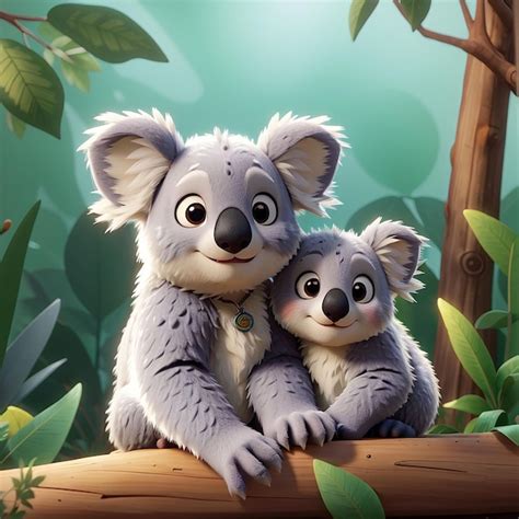 Premium Photo Cute Koala With Cub Cartoon Vector Icon Illustration