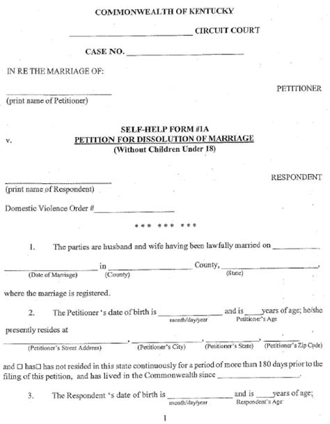 Free Printable Kentucky Divorce Papers Pdf Word