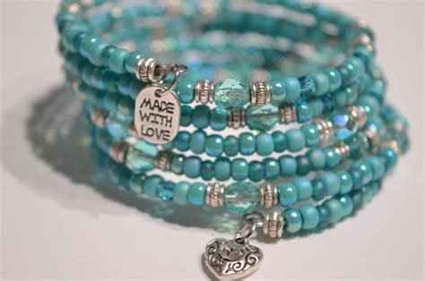 Turquoise Teal Boho Style Seed Bead Stacking Memory Wire Etsy Beaded Memory Wire Bracelets