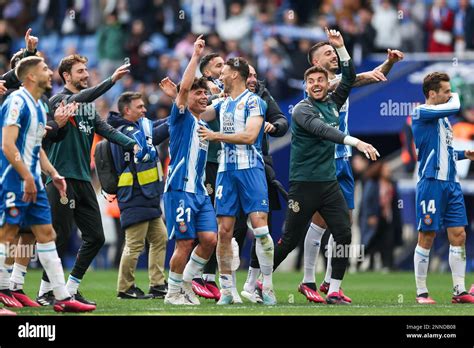 RCD Espanyol players celebrate after the Liga match between RCD ...