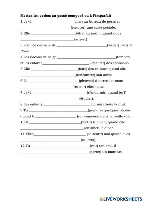 Passe Compose Et Imparfait Exercise For Classe 5